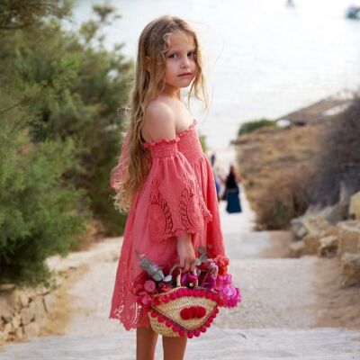 Parisienne Off-Shoulder Dress in Coral - 5-6 years -