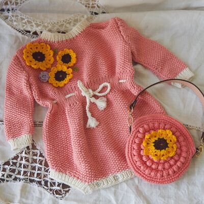 Umbria Hand-Knitted Sunflower Romper - 0-6 months -
