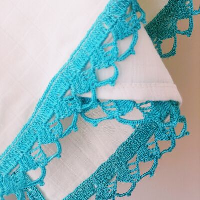Hand Crocheted Muslin Cloth in Turquoise -