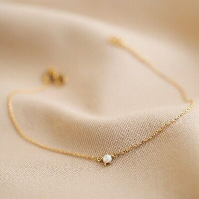 Opal Turtle Charm Anklet in Gold