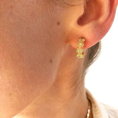 Crystal Daisy Hoop Earrings in Gold
