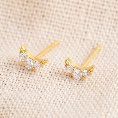 Petites Boucles d'Oreilles Clous de Lune en Cristal en Or