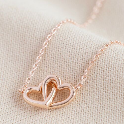 Tiny Interlocking Hearts Necklace in Rose Gold