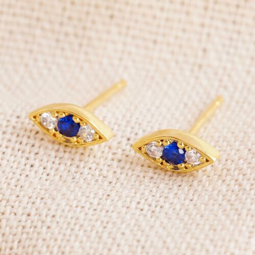Crystal Eye Stud Earrings in Gold