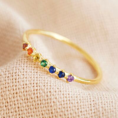 Gold Sterling Silber Rainbow Crystal Band Ring - M/L