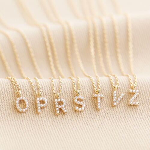 Tiny Pearl Initial Charm Necklace in Gold - R