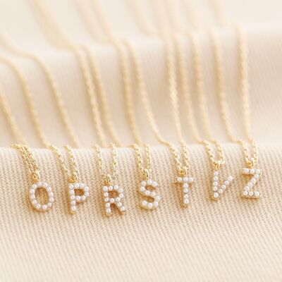 Tiny Pearl Initial Charm Necklace in Gold - R