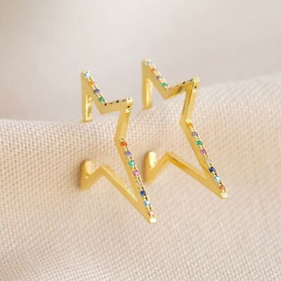 Rainbow Crystal Star Outline Hoop Earrings