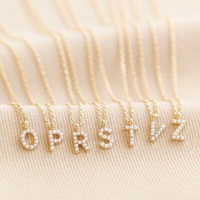 Collana con ciondolo iniziale piccola perla in oro - T
