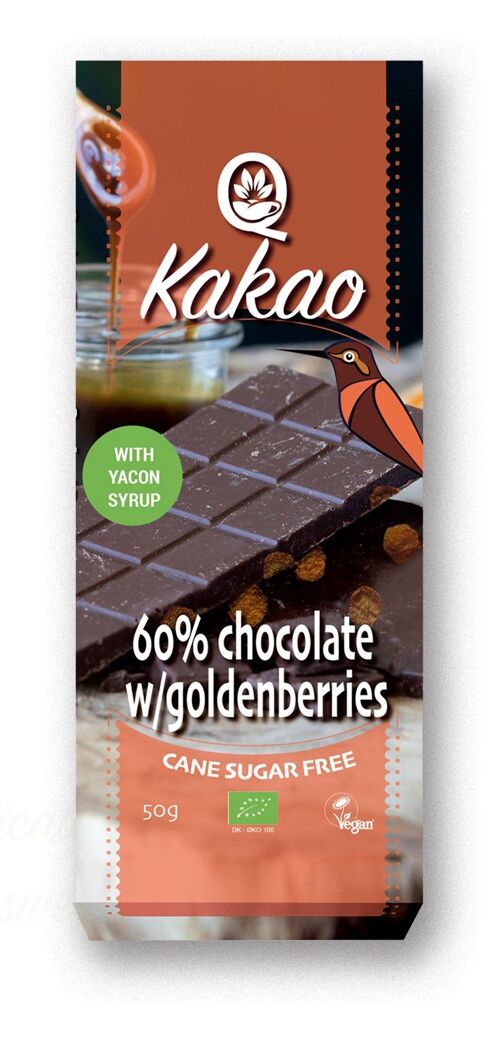 Q-Cacao Organic Dark Chocolate 60% w/Yacon and Goldenberries - 50g
