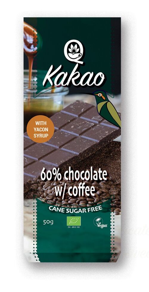 Q-Cacao Organic Dark Chocolate 60% w/Yacon and Coffee- 50g