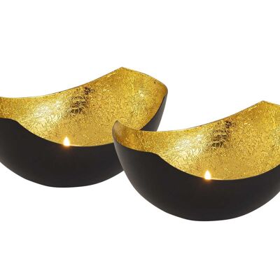 Kerzenhalter Set 2-teilig Teelichthalter Love Schalenform schwarz matt innen vergoldet