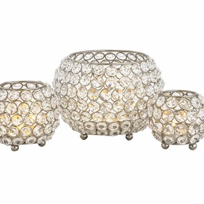 Teelichthalter Kerzenhalter Set 3-teilig Crystal Kerzenständer gold o. silber Vintage Kristall