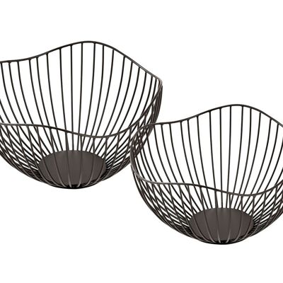 Fruit basket metal ø 25 H 14 cm bread basket set of 2 fruit bowl metal black or gold round wave