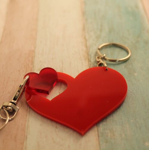 Piece Of My Heart Keyring - Solid Red and Transparent Red