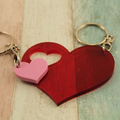 Piece Of My Heart Keyring - Transparent Red and Pastel Pink
