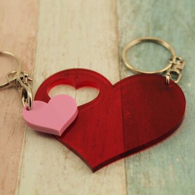 Porte-clés Piece Of My Heart - Rouge Transparent et Rose Pastel