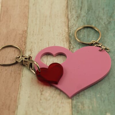 Piece Of My Heart Schlüsselanhänger – Pastellrosa und transparentes Rot