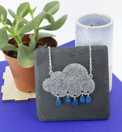 Rain Cloud Dark Blue Necklace - Glitter