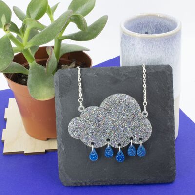 Rain Cloud Dark Blue Necklace - Glitter