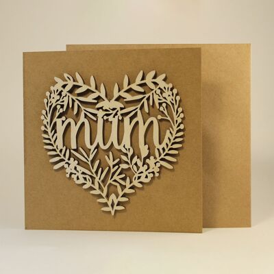 Carte de fête des mères couronne florale en bois avec souvenir en bois