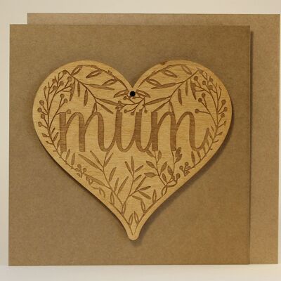 Carte de fête des mères couronne florale en bois avec souvenir en bois (solide)