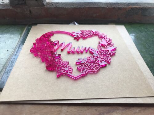 Acrylic Floral Mother's Day Card Keepsake - Transparent Pink