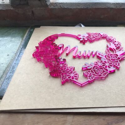 Souvenir de carte de fête des mères floral en acrylique - rose transparent