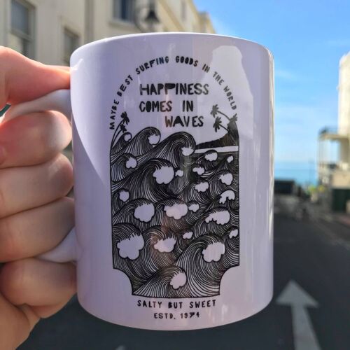 Happiness Comes In Waves Ceramic Mug