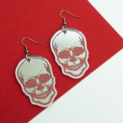 Boucles d'Oreilles Tête de Mort Gothique Miroir