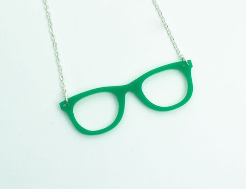 Geek Glasses Necklace - Emerald Green