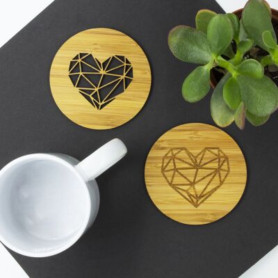 Engraved and Cut out Geometric Heart Coasters - Pack of 2