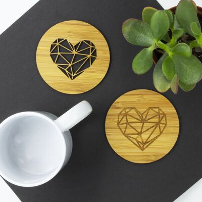 Engraved and Cut out Geometric Heart Coasters - Pack of 6