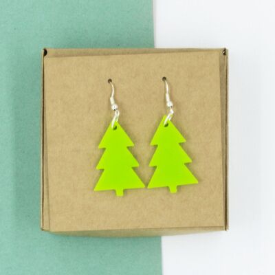 Simple Christmas Tree Earrings - Lime Green