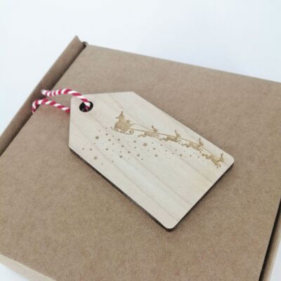 Etiqueta de regalo de madera - Trineo de Papá Noel