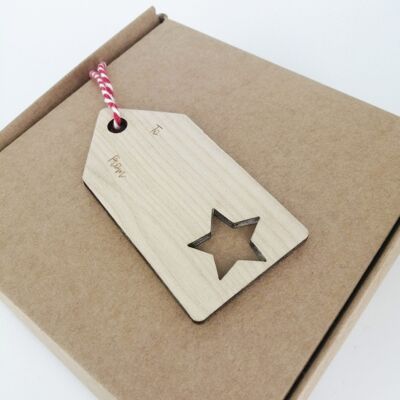 Etiqueta de regalo de madera - Estrella recortada