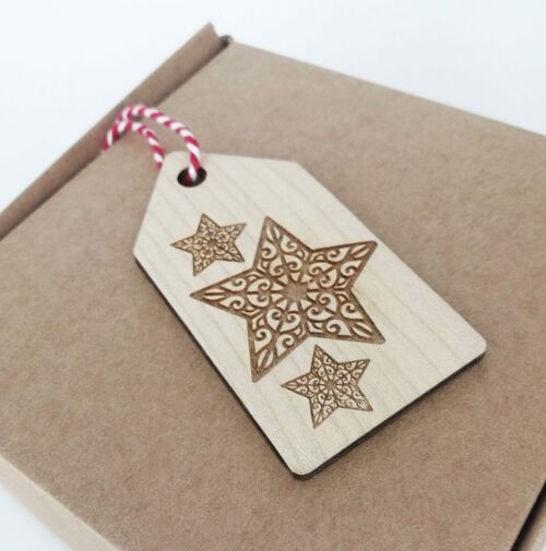 Wooden Gift Tag - Star Trio