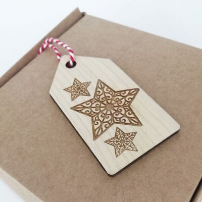 Wooden Gift Tag - Star Trio