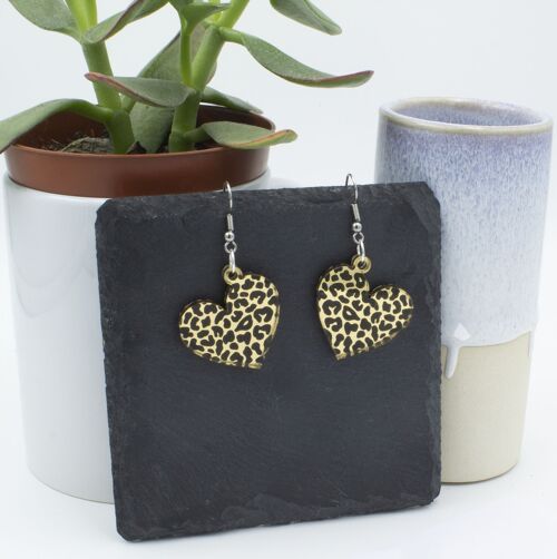 Animal Print Heart Earrings - Gold