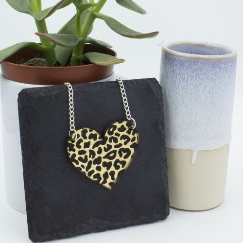 Animal Print Heart Necklace - Gold