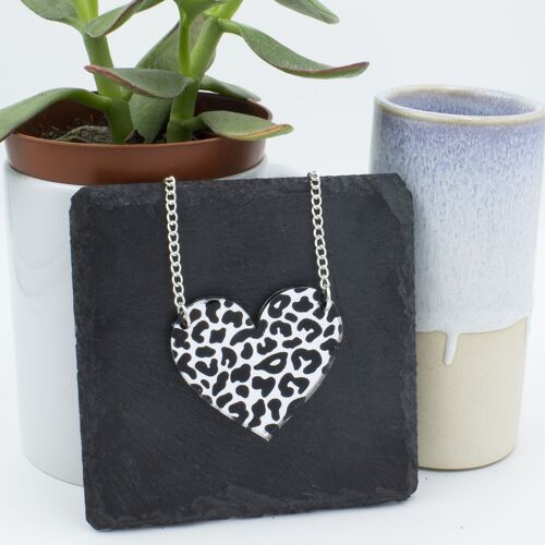 Animal Print Heart Necklace - Silver