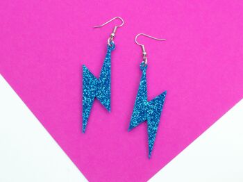 Boucles d'Oreilles Eclair - Paillettes Bleues