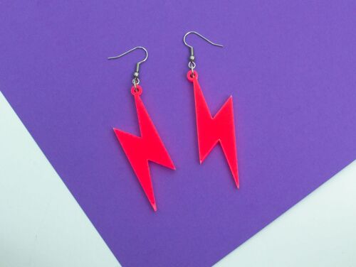 Lightning Bolt Earrings - Neon Pink