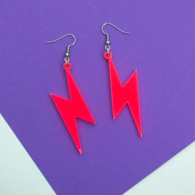 Lightning Bolt Earrings - Neon Pink