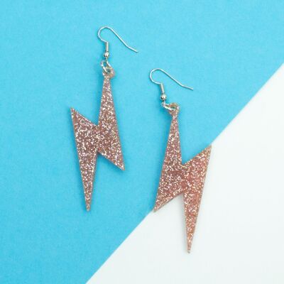 Lightning Bolt Earrings - Pink Glitter