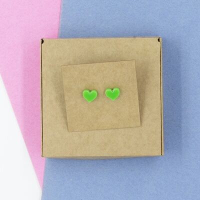 Heart Stud Earrings - Green
