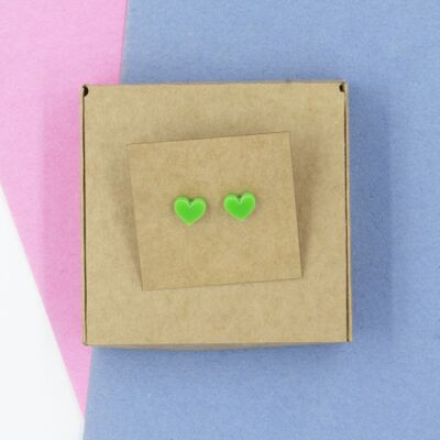 Heart Stud Earrings - Green