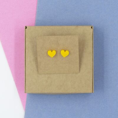 Heart Stud Earrings - Yellow