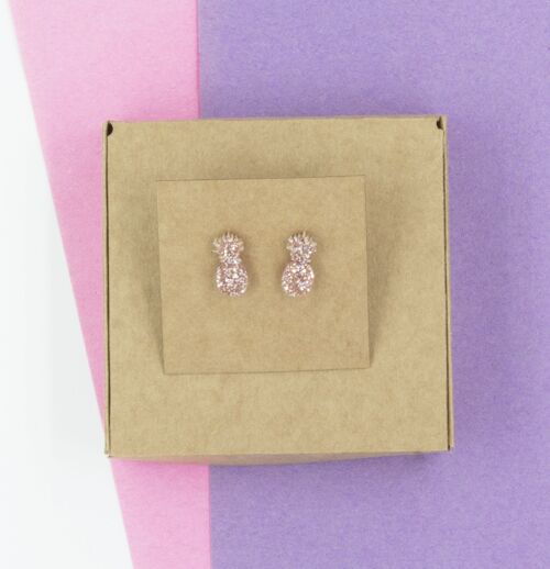 Pineapple Stud Earrings - Pink Glitter