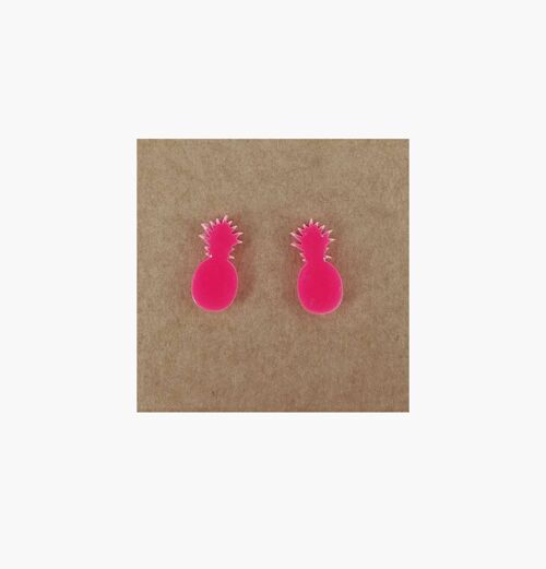 Pineapple Stud Earrings - Neon Pink